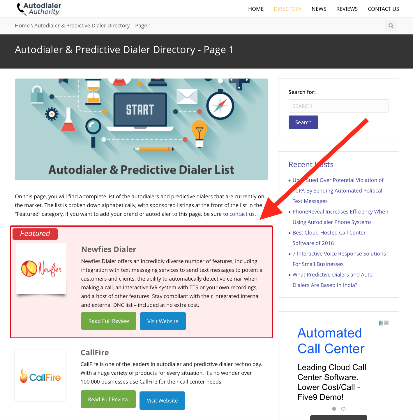 Top of Autodialer Directory - Featured Spot